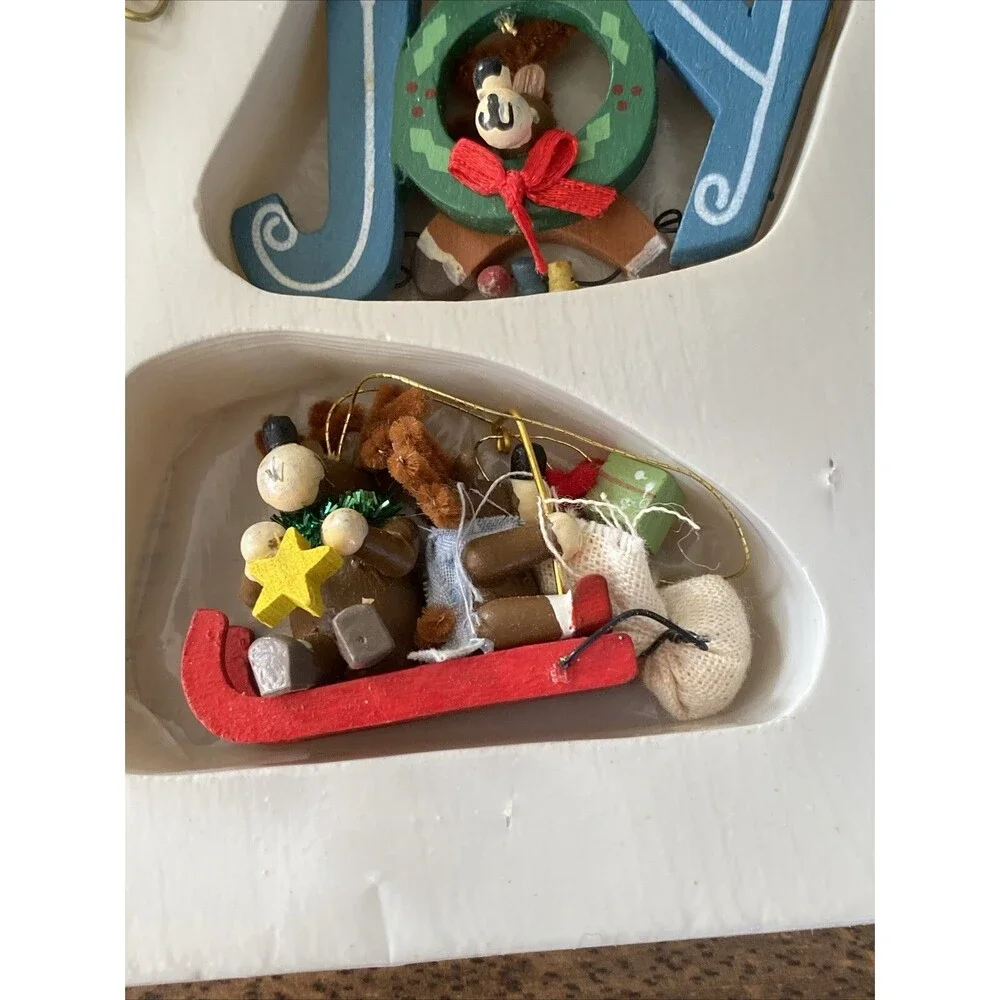 12 Vintage Painted Wooden MOOSE THEMED Christmas Ornaments Bottle Brush Animals